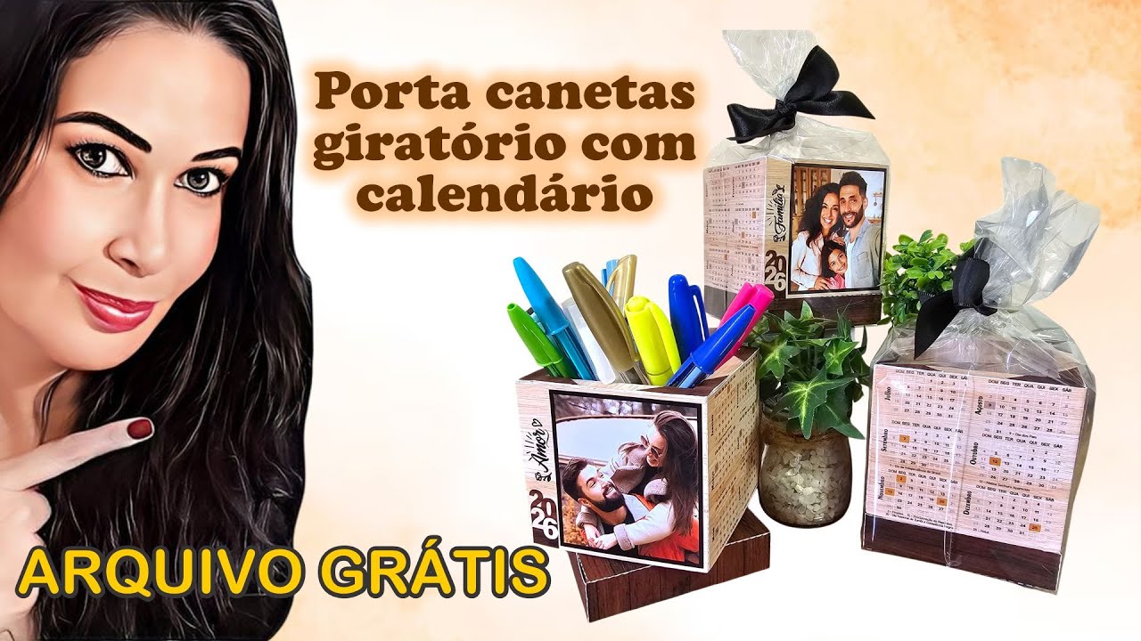 4 Porta canetas giratório com fotos – 2026 | molde grátis #390