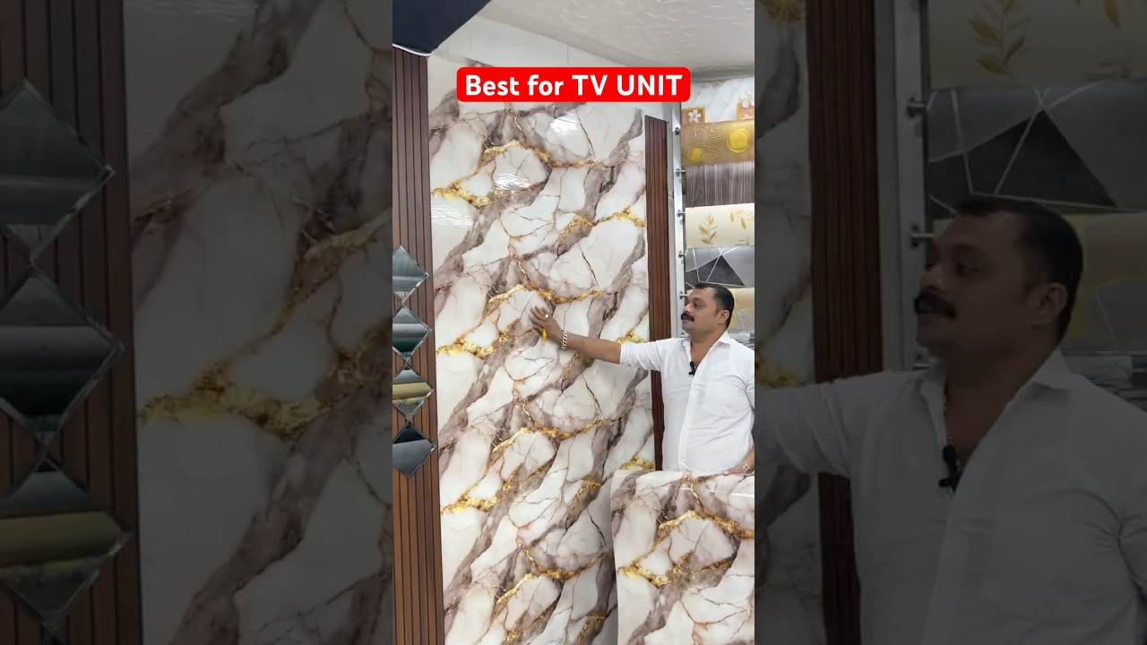 BEST WALLPAPER FOR TV UNIT. Self-adhesive Marble Roll. #tvunitdesign #tvunits #wallpaper #trending