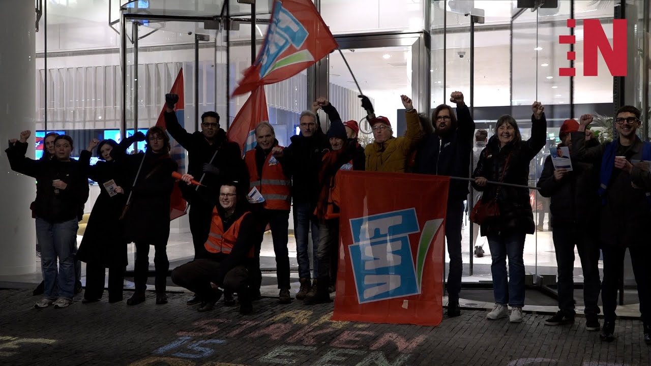 FNV-protest in solidariteit met ontslagen arbeidsmigrant Paweł