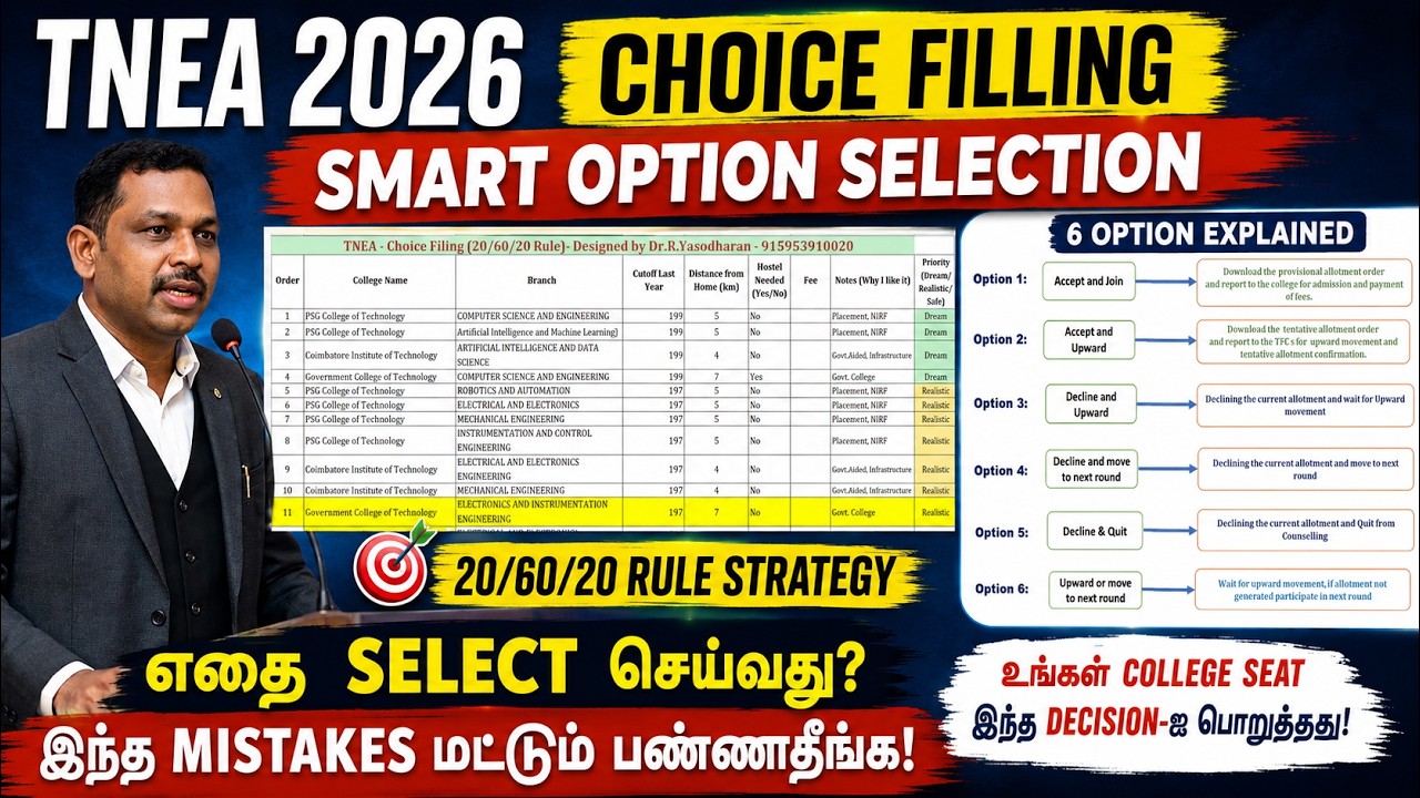 🚨 TNEA 2026 Choice Filling | Option Selection 🔥 Accept & Upward | இந்த Mistakes மட்டும் பண்ணாதீங்க!