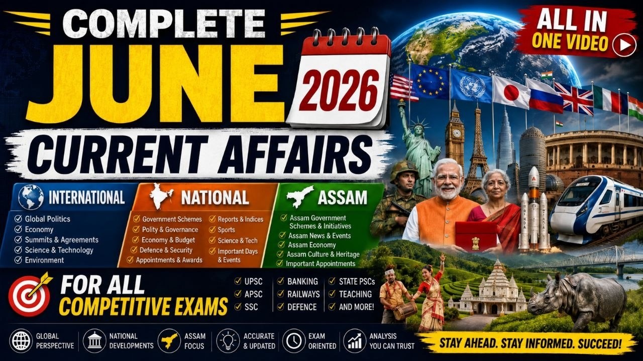 June Current Affairs 2026 | Complete Monthly Current Affairs | International + National + Assam | Al