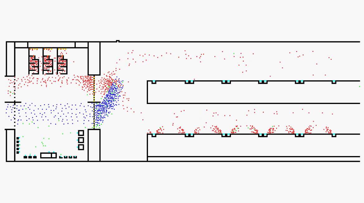 Modelling of pedestrian behaviour at a railway station (2D)