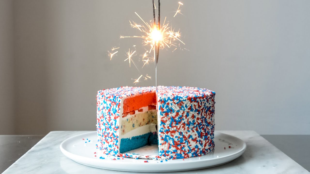 Red, White and Blue Fourth of July Confetti Cake