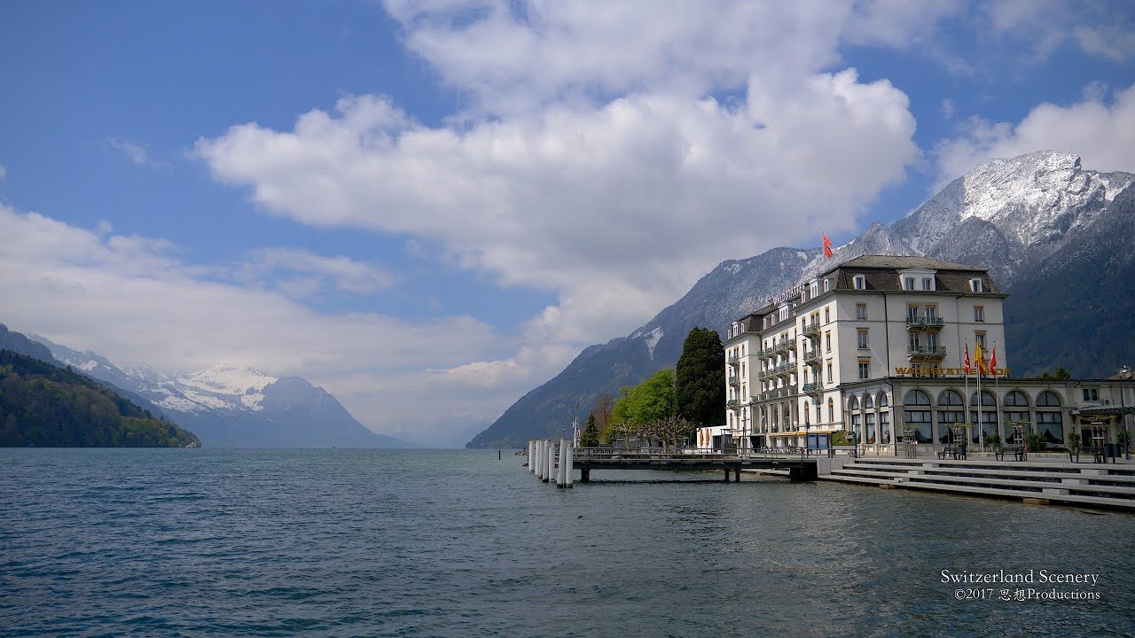 4K Brunnen Vierwaldststättersee Schwyz SWITZERLAND アルプス山脈