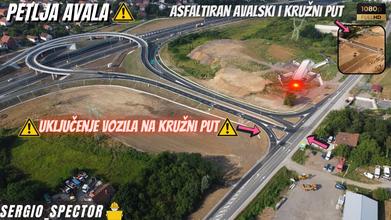 Petlja Avala -  uključenje vozila na kružni put dron video (Obilaznica oko Beograda)