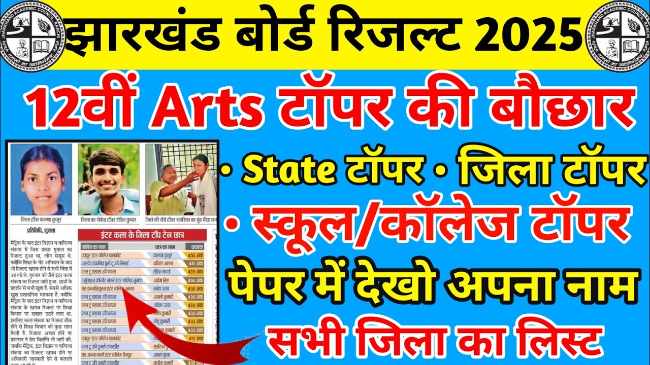 12वीं Arts Result : टॉपर की बौछार | पेपर में देखो अपना नाम | Jac Board Class 12 Arts Result 2025