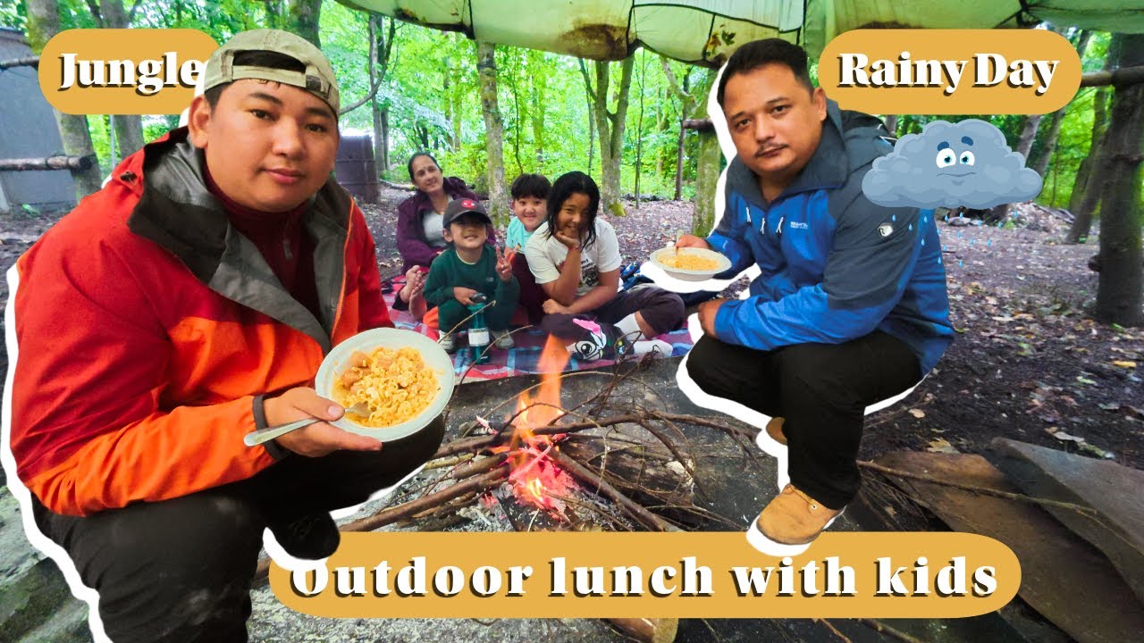 Rainy Jungle Lunch with Kids 🌧 | Nepali Family Outdoor Cooking in UK | Noodles, Pancakes & Tea