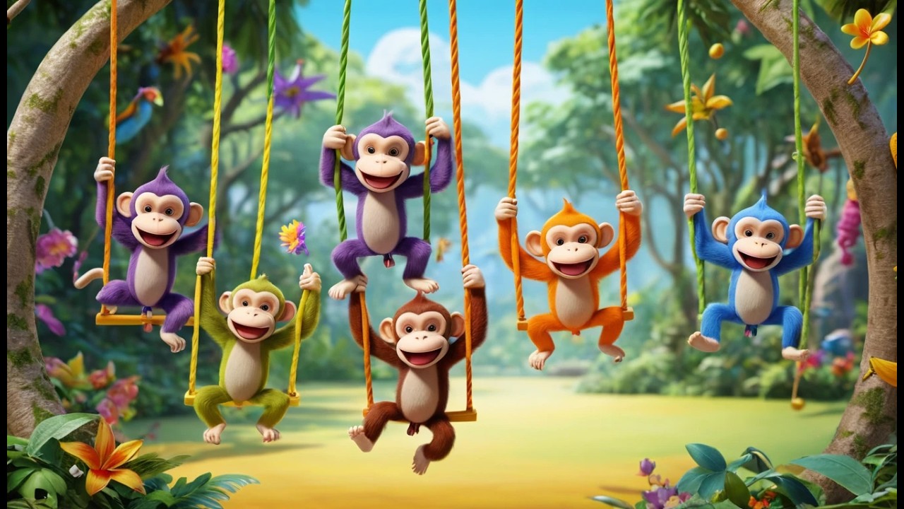 Six Little Toy Monkeys Swing Swing Swing | Playful Jungle Toy Song & Kids Rhymes