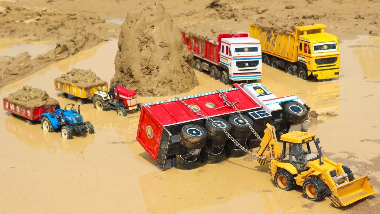 5cx JCB Mud Loading Dumper Truck Tractor l Tata Truck Accident Pulling Out  By Jcb l Tractor Cartoon