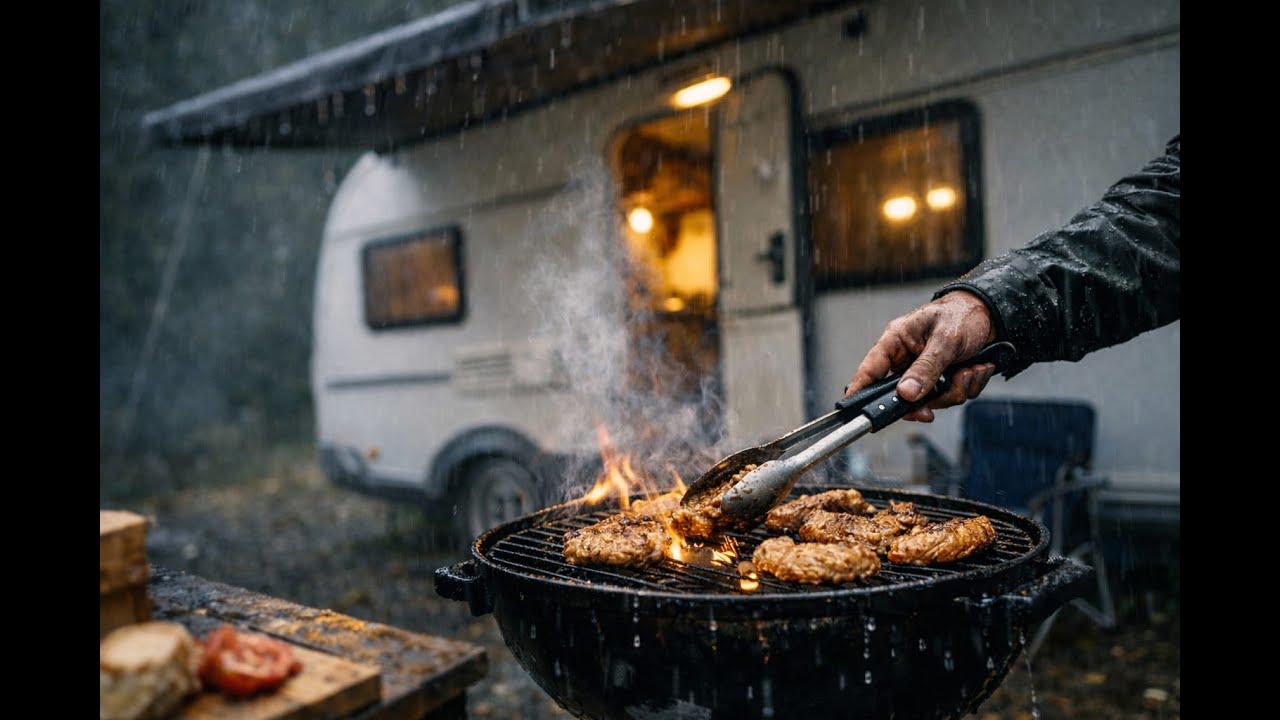 Kış kampı yağmurda mangal keyfi