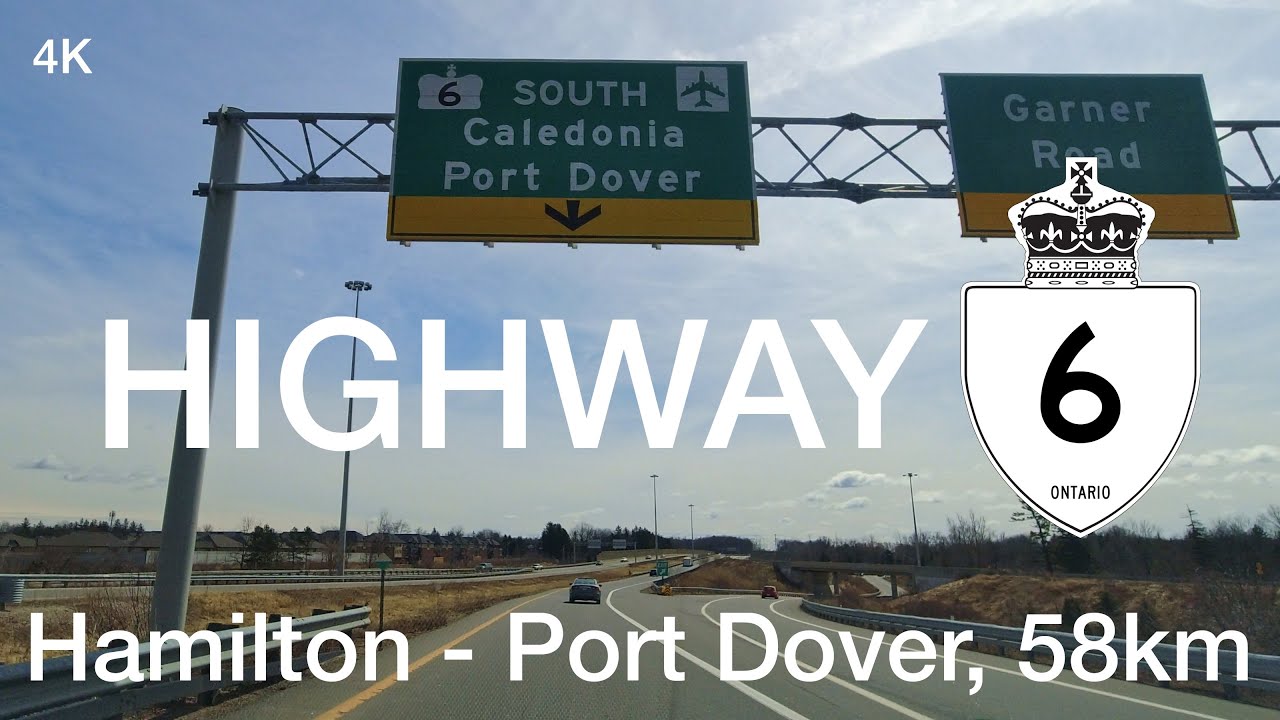Highway 6 South from Hamilton (Hwy 403) to Port Dover Ontario with Navigation, 58km