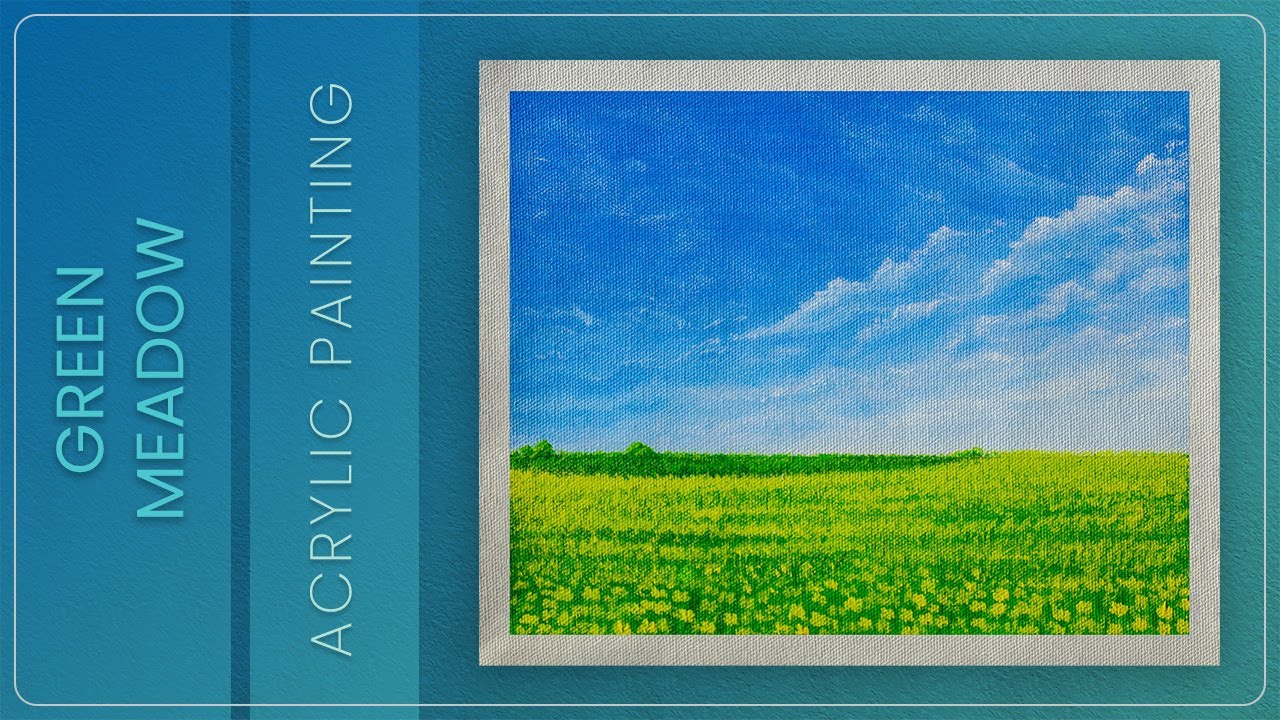 Green Meadow Under Blue Sky | Beautiful Landscape Painting Tutorial