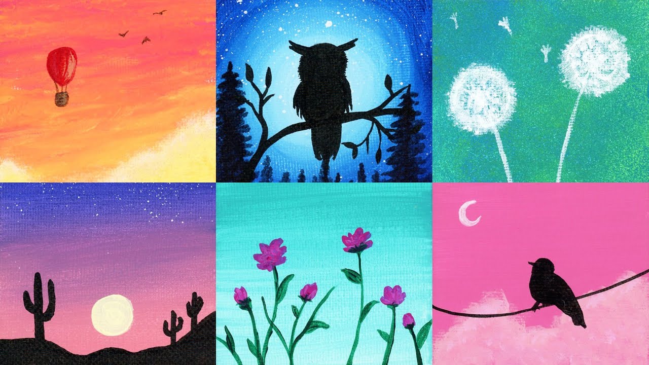 8 Mini Painting Ideas for Beginners | Acrylic Paint on Canvas