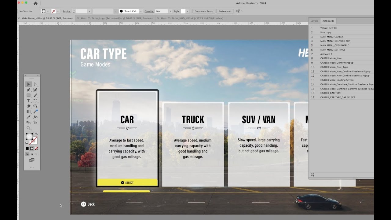 Hifi Main Menu Design & Prototyping in AI & XD // Game UX/UI