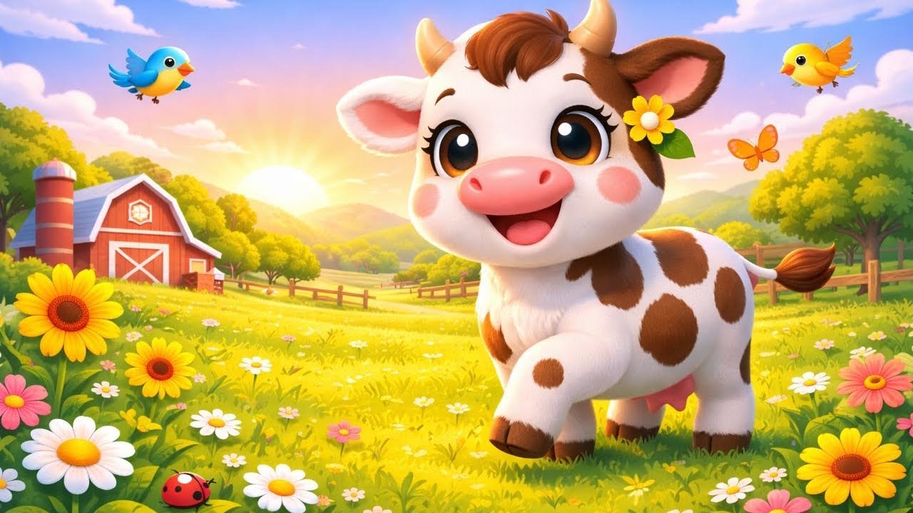 Moo Moo!🐮Little Cow Song for Kids🤍🐄| Baby Songs & Rhymes🌈🐮| Kids Farm Song🎶🐮| Happy Toons🐥|