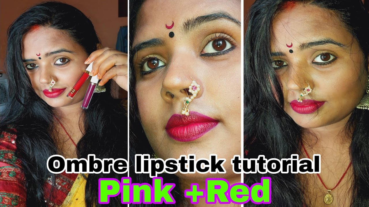 Ombre lipstick tutorial pink 💗+ Red,Ombre Lipstick kese lgae