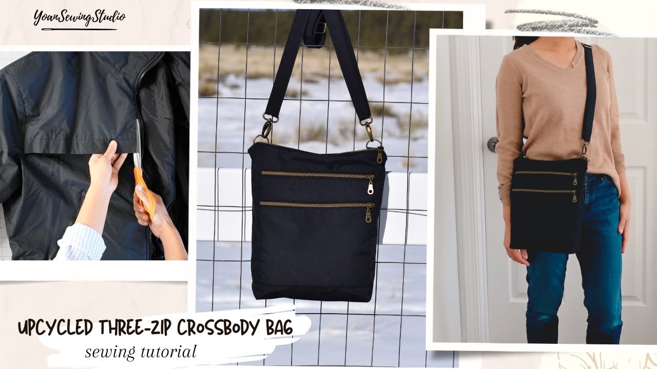 Three-zip crossbody bag - upcycling project - make this from an old jacket or not