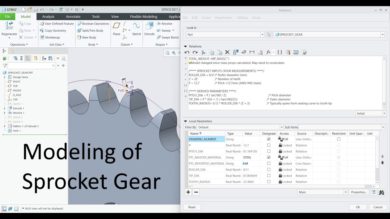 How to Model a Parametric Sprocket Gear in Creo | Full Tutorial with Relations