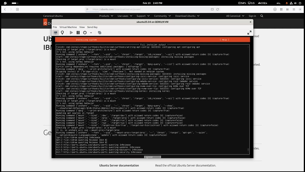 Installing Ubuntu Server 25.10 PPC64LE VM on Fedora 43 PPC64LE host