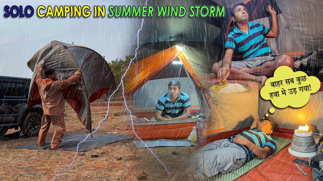 Solo Camping In Summer Windstorm Rain | Alone Near Jungle In Stormy Night | Camping Video