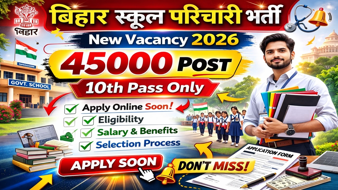 बिहार स्कूल परिचारी भर्ती 2026 | 45000 पद | मैट्रिक पास | Apply Soon | Full Details