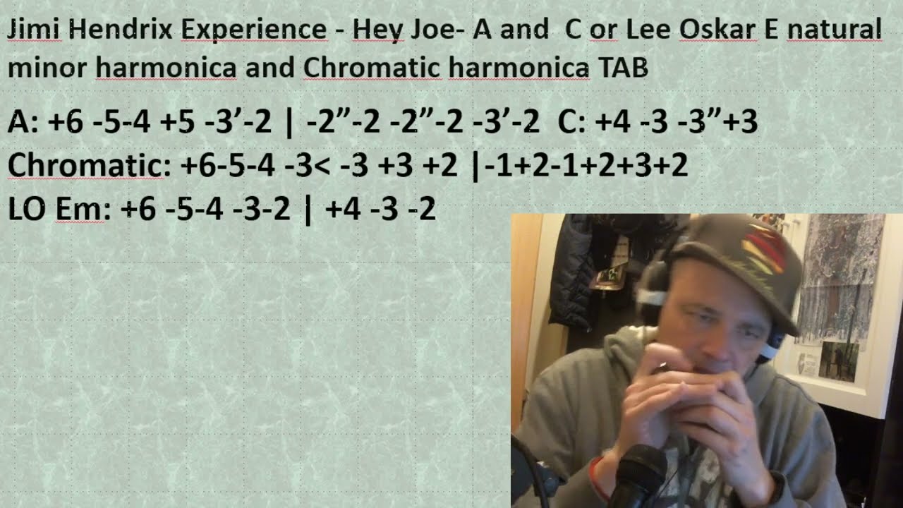 Jimi Hendrix Experience - Hey Joe - A,C or Lee Oskar E nat min harmonica and Chromatic  TAB (trial)