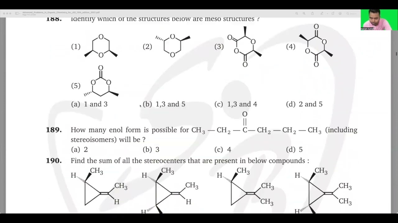 Q 181 to 205 | LEVEL-1 | ISOMERISM I ADVANCED PROBLEMS IN ORGANIC CHEMISTRY FOR JEE BY MS CHAUHAN