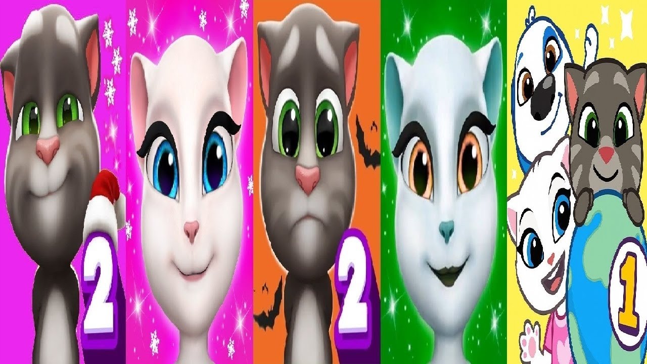 MY TALKING TOM 2  VS MY TALKING ANGELA CHRISTMAS  VS Halloween VS Talking Tom & Friends: World