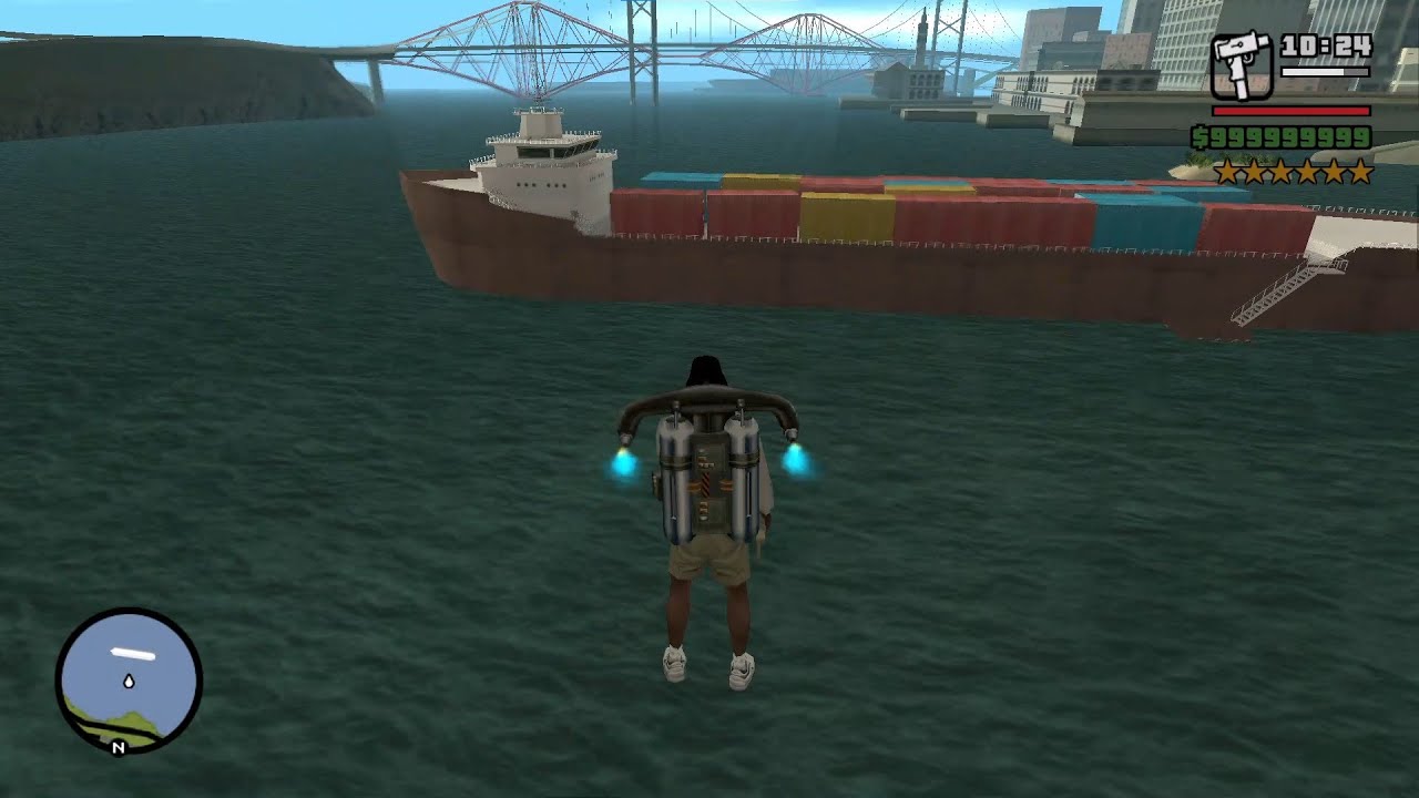 GTA SAN ANDREAS - CJ enters an abandoned ship under pursuit of police and military in a major war