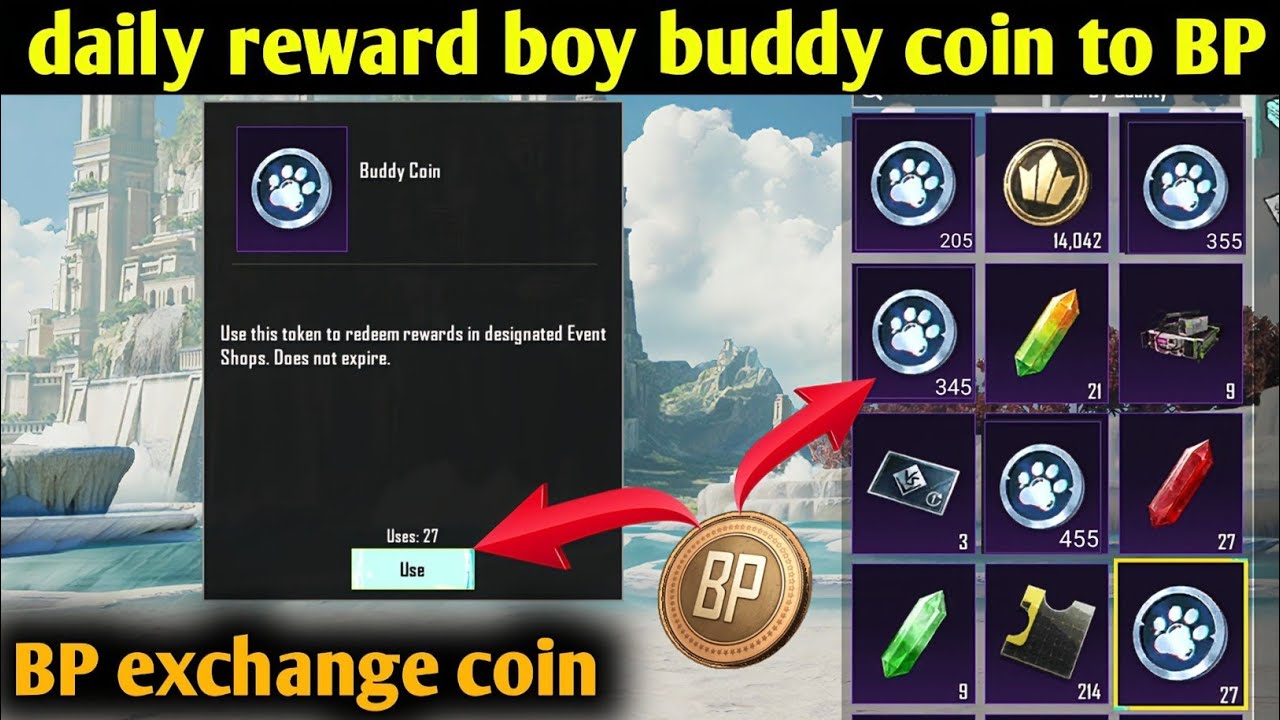how to bgmi buddy coin increase daily reward boy buddy coin to BP / pubg buddy coin increase