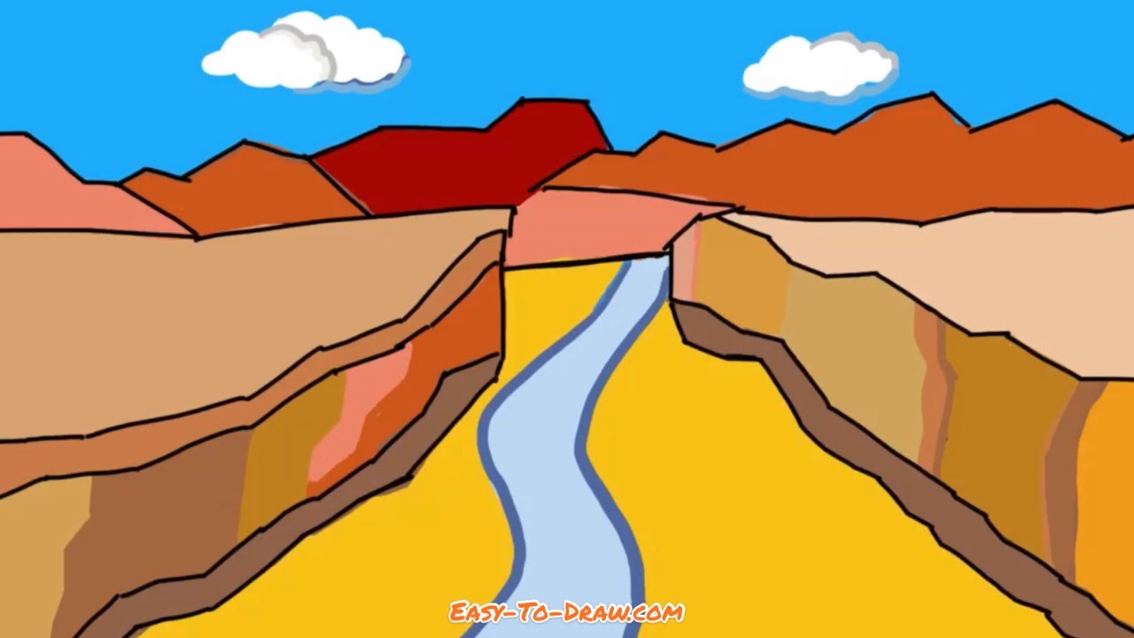 How to draw Grand Canyon - Easy Step by Step Tutorials