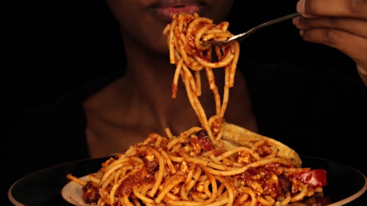 Vegan Spaghetti Mukbang| No talking+Real sound 