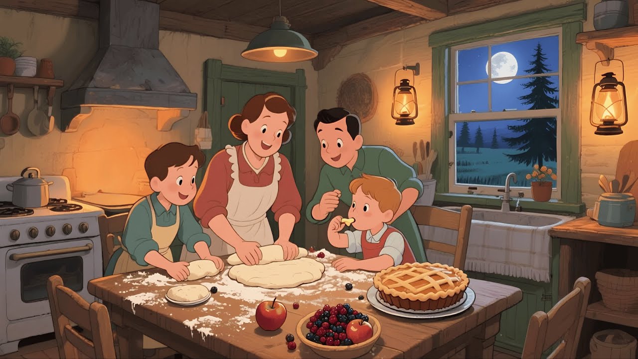 1920 Cottage Kitchen — Another Room Where Warm Hands Shape Dough as Children Giggle Beside the Fire