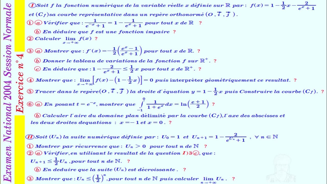 Problème Étude D’Une Fonction   Examen National 2004 Normale   2 Bac Pc Svt  Mateo