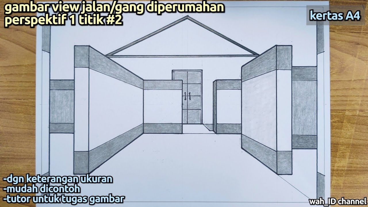Tutor mudah gambar perspektif 1 titik | pagar dinding diperumahan | lengkap dgn ukuran step by step 
