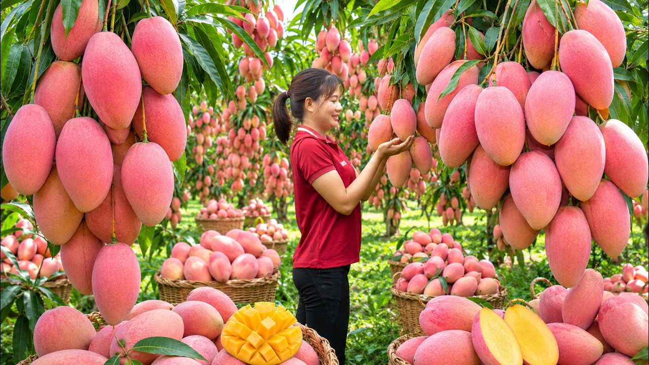 How to Harvest Giant Pink Mango & Cook Fry Crispy Potato Chips 🌸 | Fruity Daily