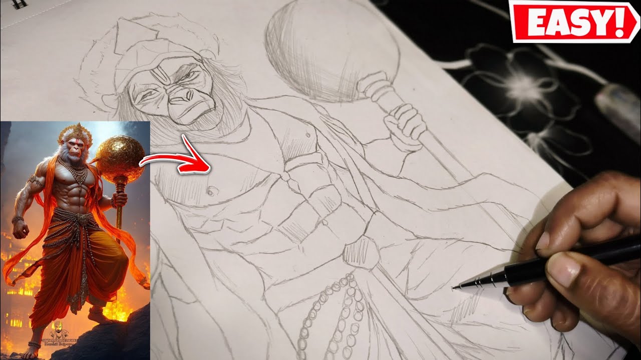 How To Draw Hanuman Ji, Lord Hanuman Drawing, Oil Pastel Tutorial 😍 (Part 2)