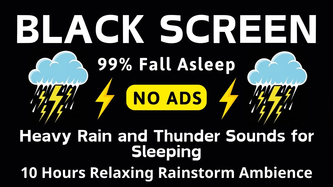 🔴 Heavy Rain and Thunder Sounds for Sleeping 🌧 Black Screen 🌧 10 Hours Relaxing Rainstorm Ambience