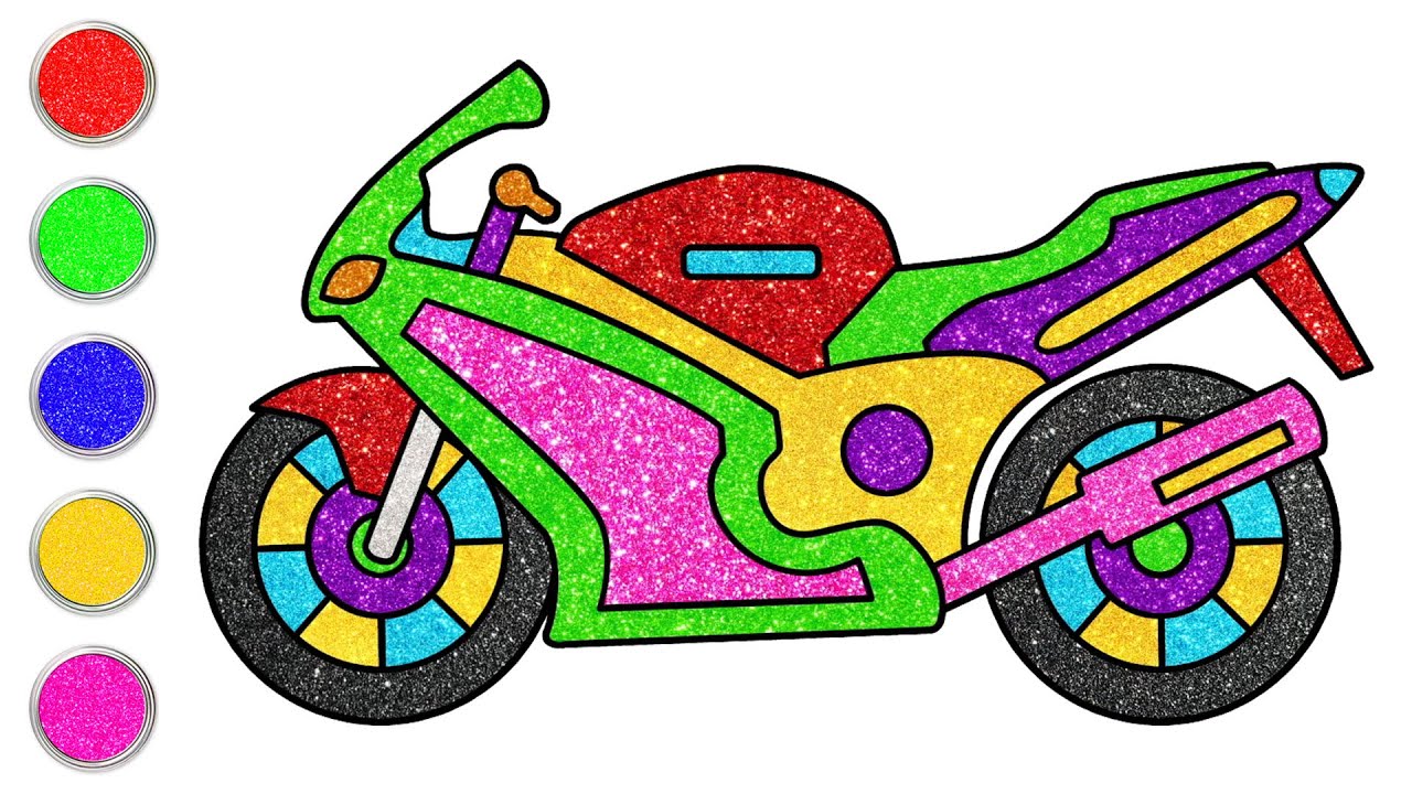Desenhar Uma Motocicleta Com Glitter | Como Desenhar Veículos | Desenho Fácil | Chiki Art Brasil