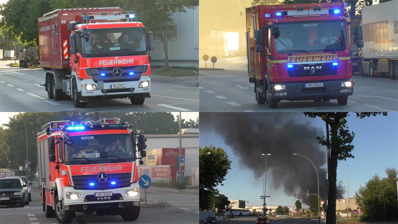 [Großbrand in Hamburg-Billbrook!] Einsatzfahrten Feuerwehr Hamburg und THW zum Lagerhallenbrand
