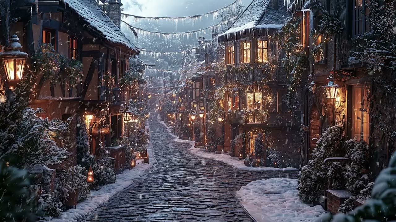 Snow Drifting Slowly Through a Silent Street in Deep Winter Evening Light
