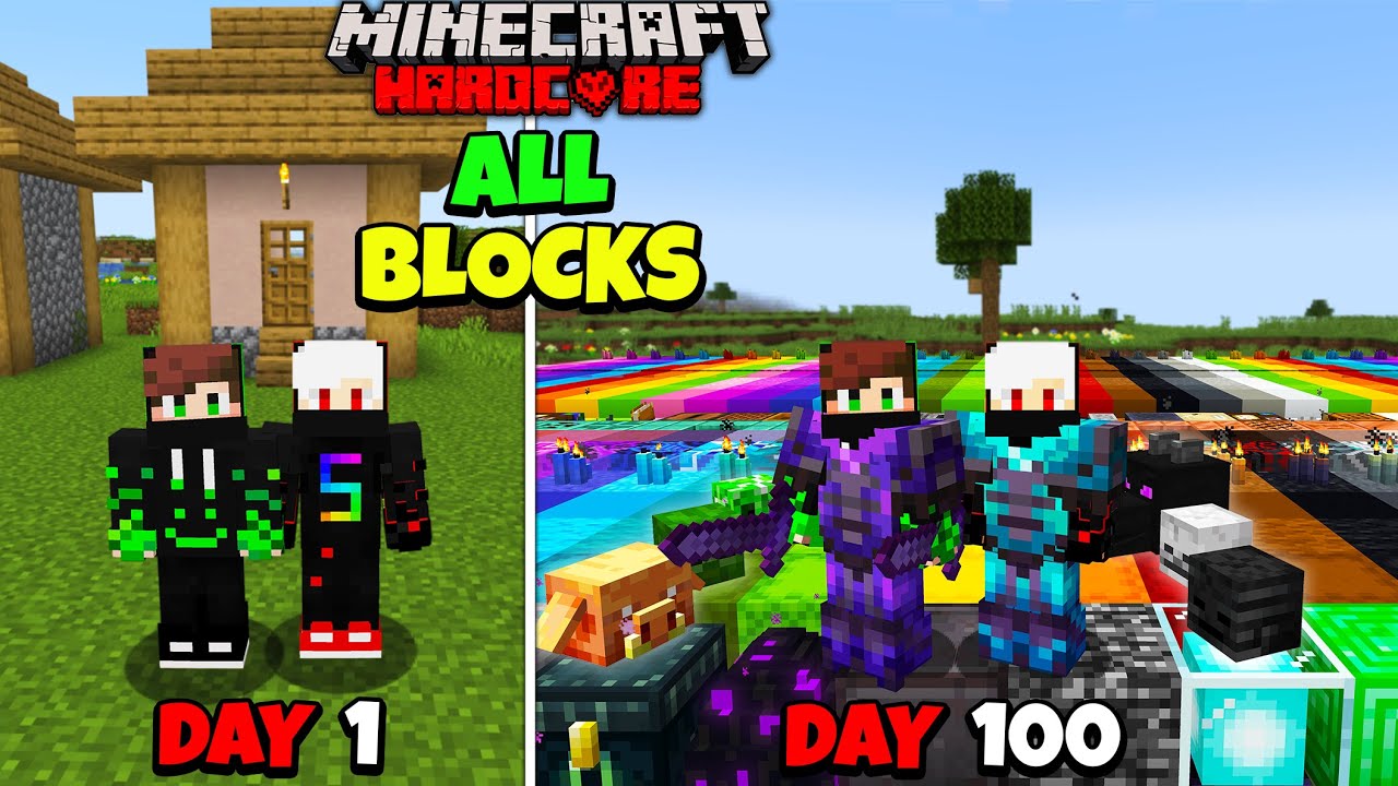We Collected All 1000 Blocks In 100 Days In Minecraft Hardcore | Duo 100 Days