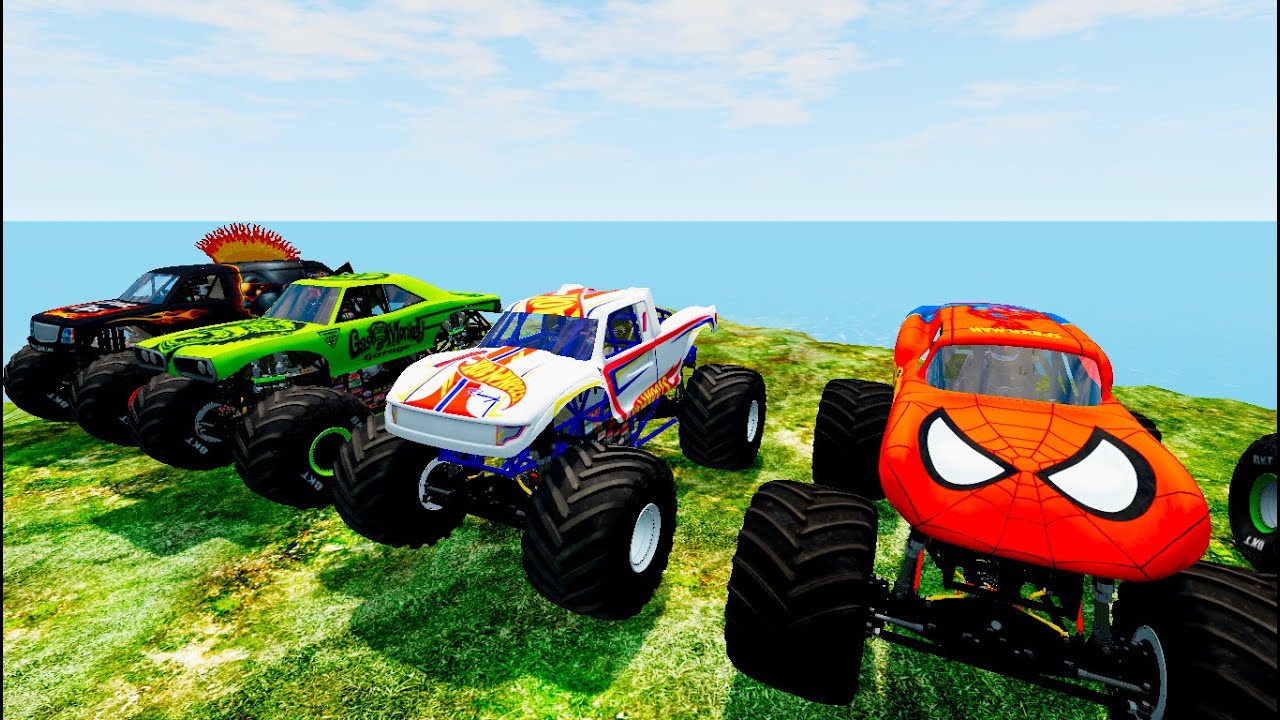 MANY Monster jam Spiderman truck Vs Big Cliff #31 Destruction and Beamngdrive
