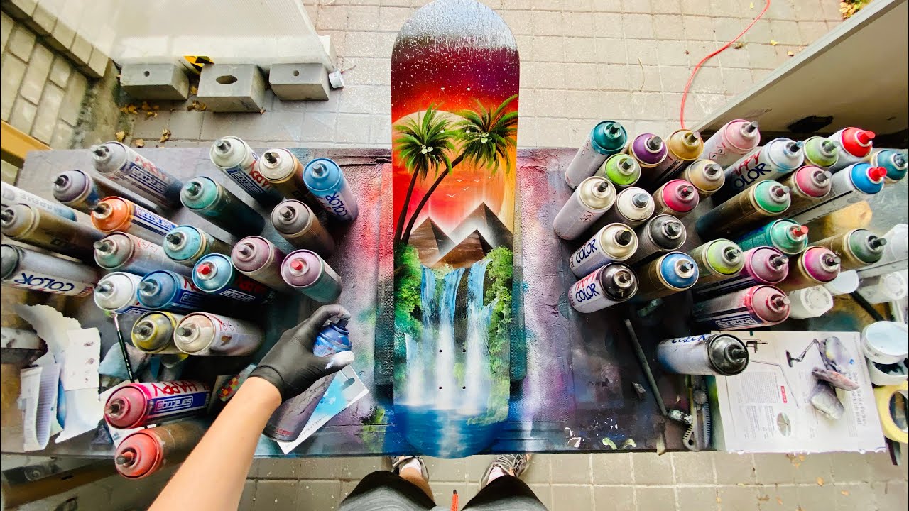 I SPRAY PAINTED COLORFUL OASIS ON SKATEBOARD