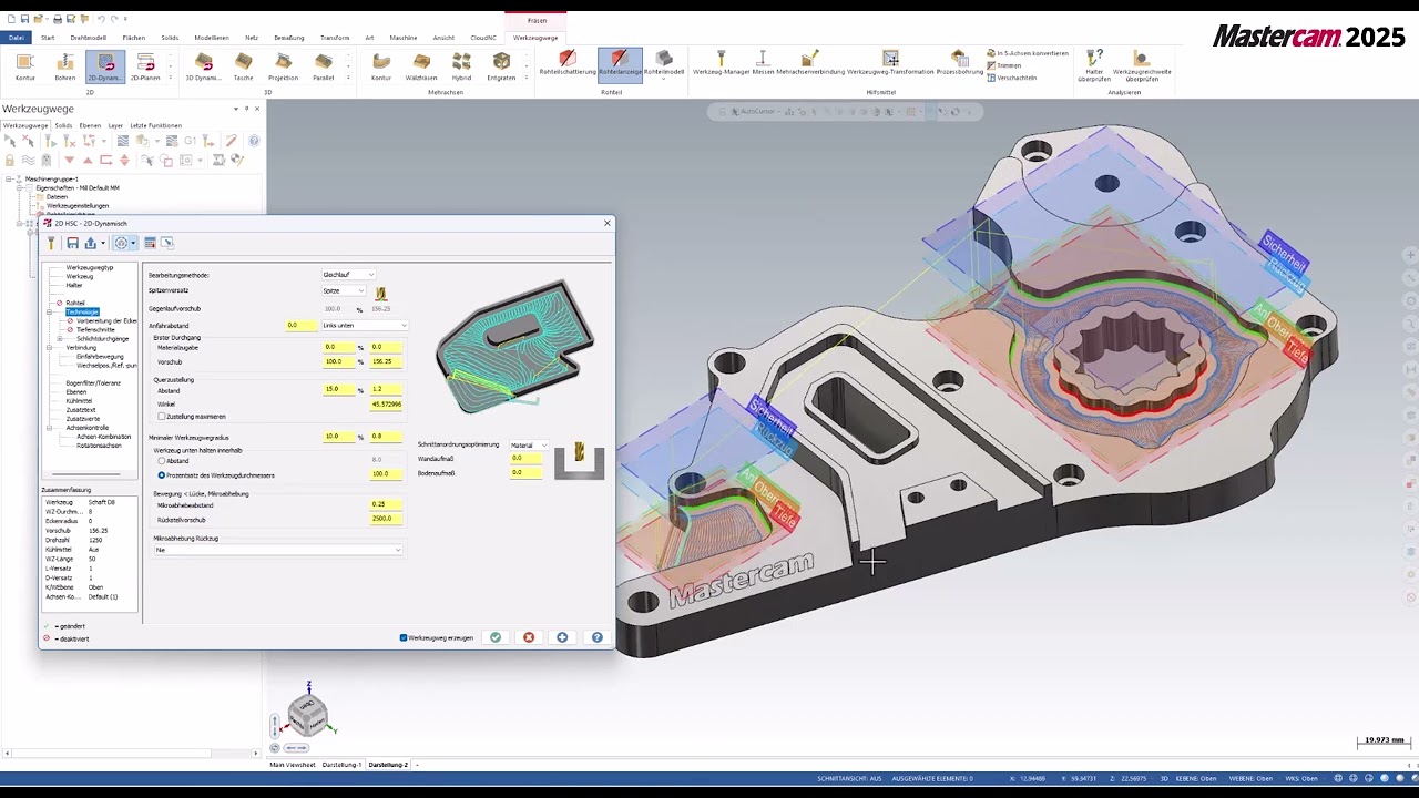 Mastercam 2025 | Anzeigen von grafischen Ebenen und Geometriefarben mit 2D- und 3D-Werkzeugwegen