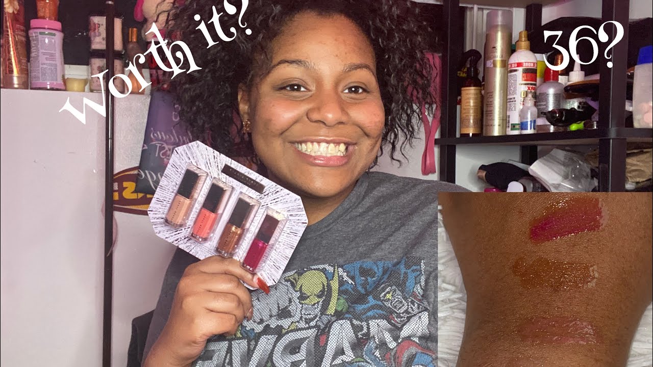 Fenty Beauty Hoilday 2020 Mini Lip Gloss set with Hand and lip swatch