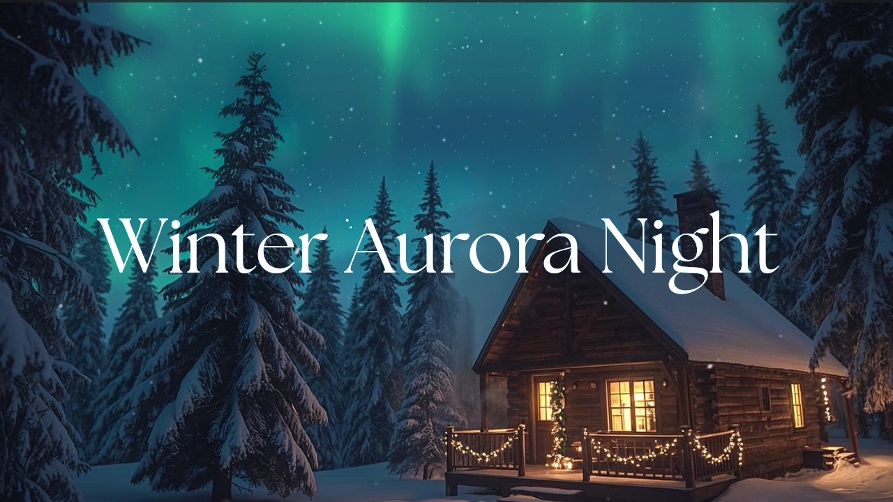Blizzard Night at a Cozy Winter Cabin Under Northern Lights | Snowy Pine Forest Ambience (4K)