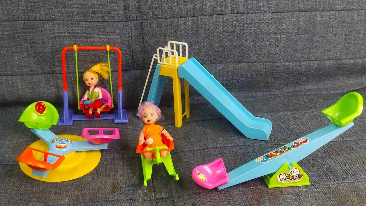 5minute satisfying with unboxing slide and swing toy unboxing/toys ASMR/barbie mini play set 