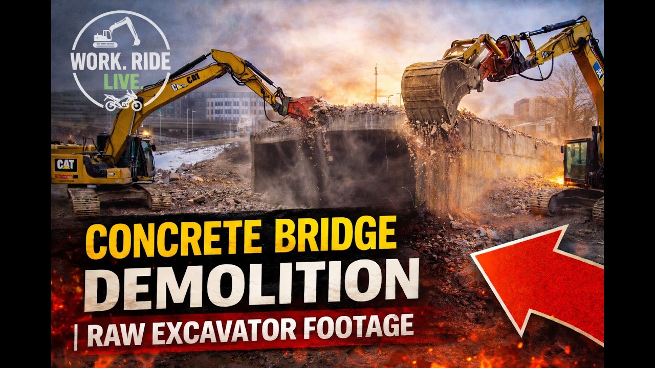 Concrete Bridge Demolition | Raw Excavator Footage