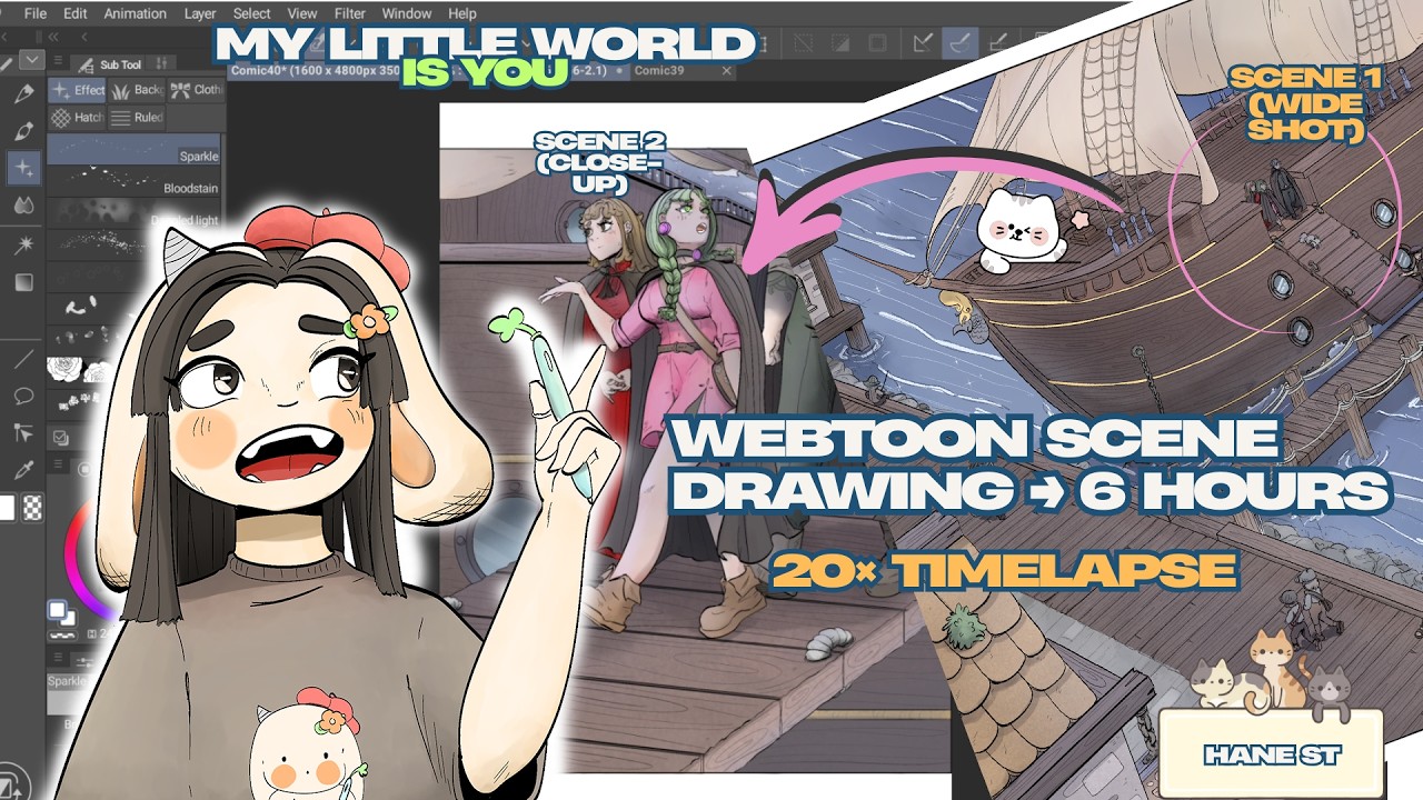 Drawing a Webtoon Scene – Ship Arrival | Digital Art Timelapse